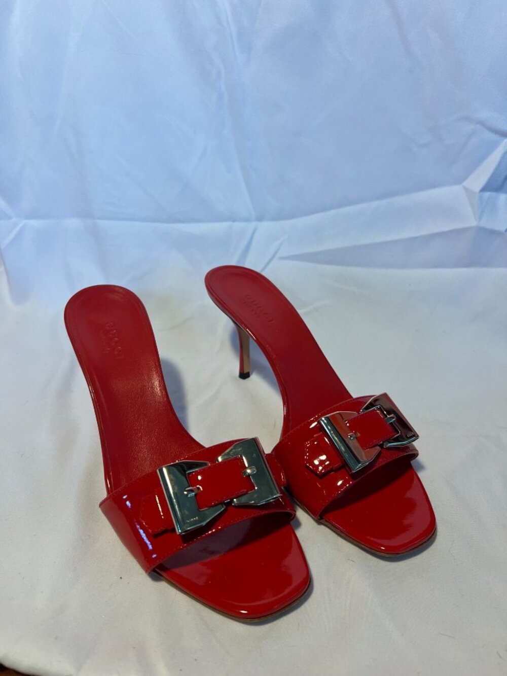 Gucci Patent Leather Buckle Slide Mules INCLUDES BOX AND ORIGINAL BAG
